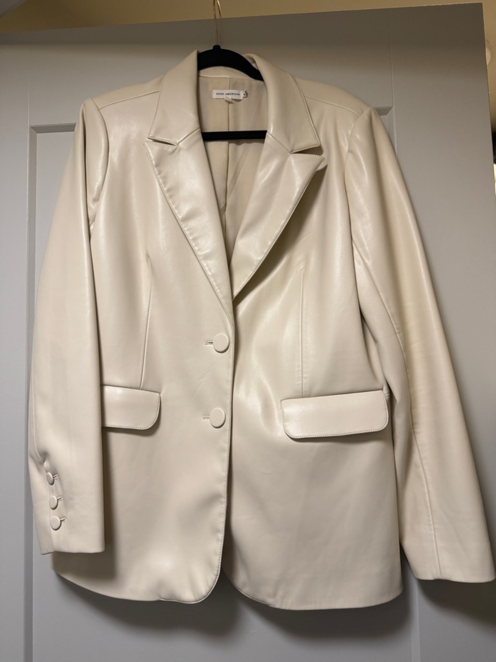 Good American Ivory Faux Leather Blazer